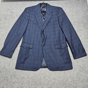 Circle S Blazer Mens 44L Blue Western Yoke Cowboy Rodeo Rockabilly Sport Coat